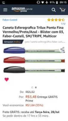 [PRIME] Caneta Faber Castell Trilux Ponta Fina - 03 unidades | R$3