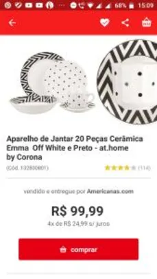 Aparelho de Jantar 20 Peças Cerâmica Emma Off White e Preto - at.home by Corona - R$100