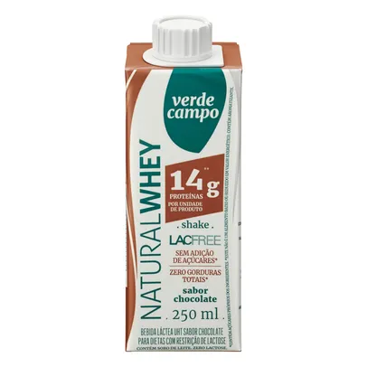 Bebida Láctea UHT Natural Whey Shake Lacfree Verde Campo Sabor Chocolate 250ml