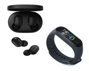 Kit Fone de Ouvido Xiaomi Redmi Airdots Bluetooth + Smartwatch Xiaomi Mi Band 4 Preto