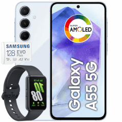 Combo: Smartphone Samsung Galaxy A55 5G 128GB 8GB RAM Tela 6.6 + Relógio Fit3 + Cartão de Memória EVO 128GB