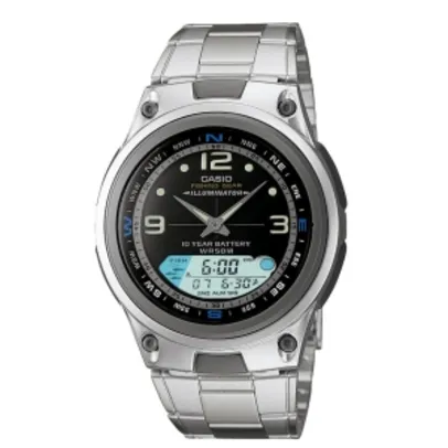 Relógio Masculino Casio, Cronômetro, Pulseira de Aço Inoxidável, Fases da Lua por R$ 142