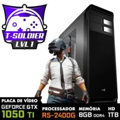 PC GAMER T-SOLDIER LVL-1 AMD RYZEN 5 2400G 3.6GHZ R2G / GEFORCE GTX 1050 TI 4GB / 8GB DDR4 / HD 1TB / GAB AEROCOOL AERO 500 R$2.845