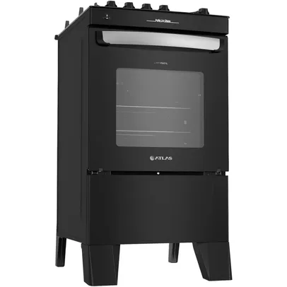 Fogão Atlas 4 Bocas Agile UP Glass Automático Mesa de Vidro Forno 50L - Preto