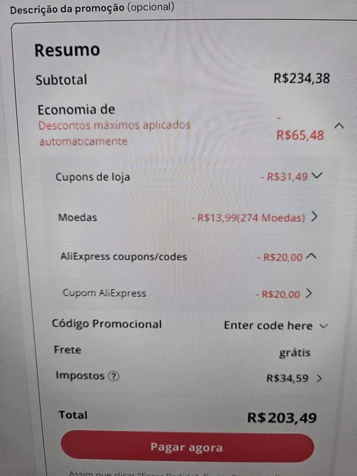 Imagem na descrição da promoção