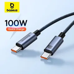 (moedas/taxa inclusa) Cabo Usb Tipo C 100W Baseus 1 Metro - Compatível com Macbook iPhone Xiaomi e Samsung