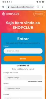 Código de acesso ao ShopClub