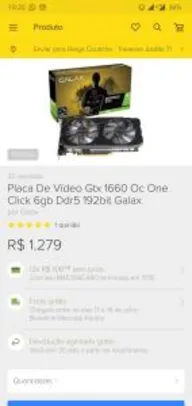Placa De Vídeo Gtx 1660 Oc One Click 6gb Ddr5 192bit Galax - R$1.279
