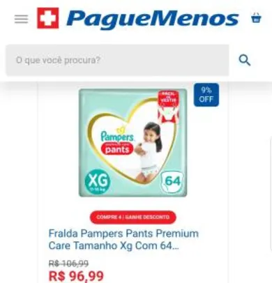 4 Fralda Pampers Pants Premium Care Tamanho Xg Com 64 Unidades - R$240