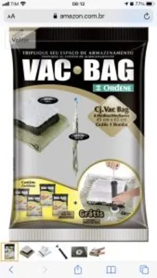 Conjunto Armazenamento à Vácuo, Vac Bag, 4 Sacos Médios (45cmx65cm) + Bomba Plástica | R$42