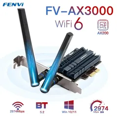 [Taxa Inclusa] Placa Wi-Fi para PC FV-AX3000, PCIe, Bluetooth 5.2, 802.11AX, 2.4G, 5Ghz, 3000Mbps 