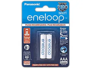 Pilha Recarregável Eneloop AAA (Palito) BK-4MCCE/2BB, Panasonic, Cartela com 2 unidades