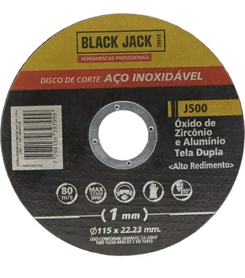 [PRIME] Disco de Corte para Aço Inox 115 x 1 x 22. 23 mm, Black Jack J500 | R$2,52