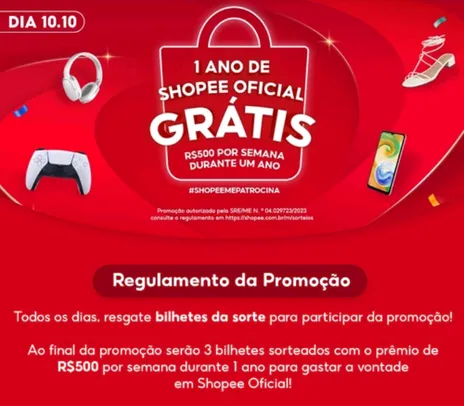 1 ANO DE SHOPEE GRATIS