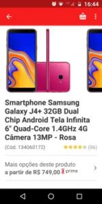 Smartphone Samsung Galaxy J4+ 32GB Dual Chip | R$599 (R$562 com AME)