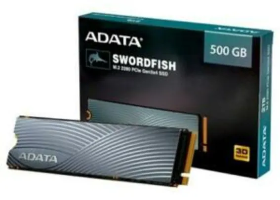SSD Adata Swordfish, 500GB, M.2 PCIe, Leituras: 1800MB/s e Gravações: 1200MB/s | R$490