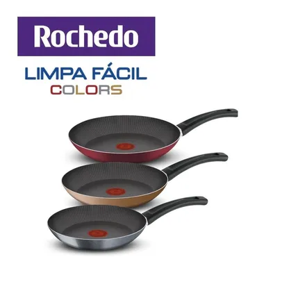 Kit de Frigideiras Antiaderente Rochedo Limpa Fácil Colors 3 Peças