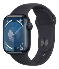 Apple Watch Series 9 GPS • Caixa meia-noite de alumínio – 41 mm • Pulseira esportiva meia-noite – P/M