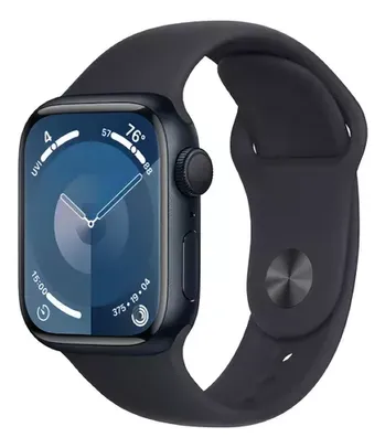 Apple Watch Series 9 GPS • Caixa meia-noite de alumínio – 41 mm • Pulseira esportiva meia-noite – P/M