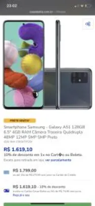 Smartphone Samsung - Galaxy A51 128GB 6.5" 4GB RAM Preto - R$1619
