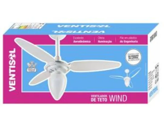 Ventilador de Teto Ventisol Wind 3 Pás Branco - para 1 Lâmpada por R$ 100