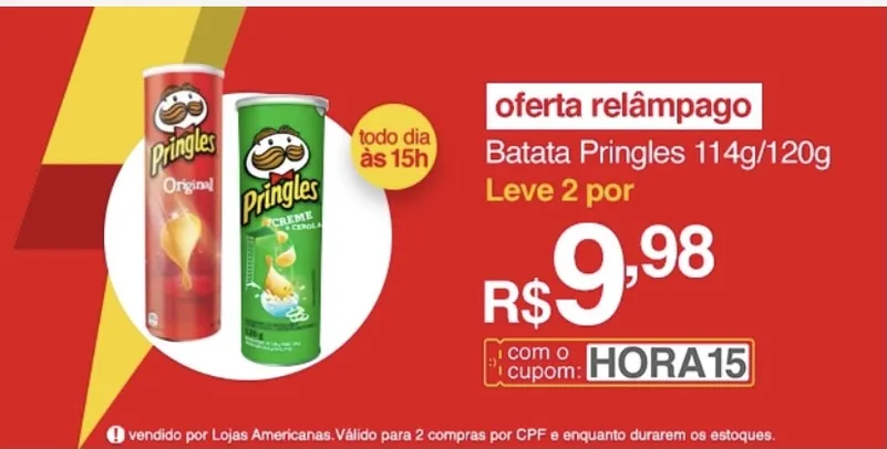 [APP] 2 Batata Pringles por R$9,98