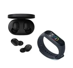 Kit Xiaomi Redmi Airdots Bluetooth + Xiaomi Mi Band 4 Preto | R$370