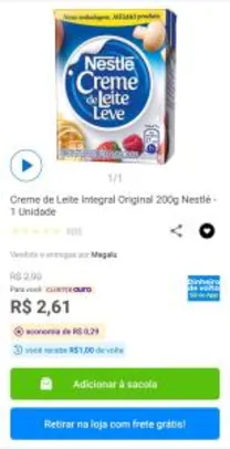 [1,00 de volta: R$1,61] Creme de leite Nestlé 200ml