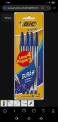 Caneta Esferográfica BIC Cristal Dura Mais, A Clássica Azul, 1.0mm, 868795, Leve 4 Pague 3