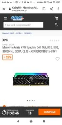 Memória Adata XPG Spectrix D41 TUF, RGB, 8GB, 3000MHz, DDR4, CL16