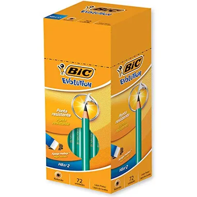 Lápis Preto BIC Evolution, Corpo Verde Redondo, HB2, 840644, 72 Unidades, Ponta Resistente, Apaga Fácil