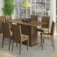 Conjunto Sala de Jantar Madesa Celeny Mesa Tampo de Madeira com 6 Cadeiras Rustic/Bege Marrom