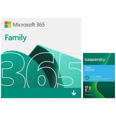 Microsoft 365 Family, 1TB OneDrive, 6 usuários, Assinatura 15 meses + Kaspersky Antivírus 12 meses