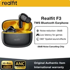 (Conta nova | +R$6,76 estimados em imposto) Realfit-F3 ANC, Fone Bluetooth, ENC