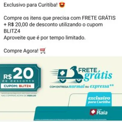 [Curitiba] R$20 OFF em compras acima de R$80