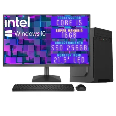 Foto do produto Computador Completo 3green Desktop Intel Core I5 16GB Monitor 21.5 Full Hd HDMI Ssd 256GB Windows 10 3D-121
