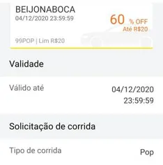 99 POP - 60% OFF EM CORRIDAS ATÉ R$ 20