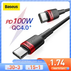 Cabo usb c / usb tipo c para macbook pro carga rápida 3.0 100w 1METRO