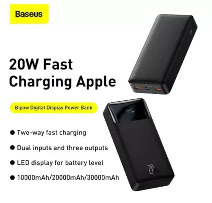 Baseus 30000mAh 111Wh 20W PD Power Bank External Battery Power Supply With 20W USB-C PD & 18W USB-A*2 QC3.0 Output FCP AFC Fast Charging 