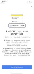 R$ 10 OFF nas compras acima de R$ 99 em Esportes