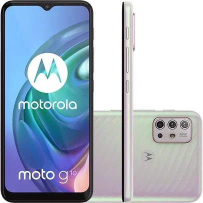 Smartphone Motorola Moto G10 64GB 4G Wi-Fi Tela 6.5'' Dual Chip 4GB RAM Câmera Quádrupla + Selfie 8MP - Branco Floral