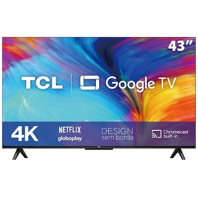 Smart TV LED 43 4K TCL 43P635 HDR, Wifi Dual Band, Bluetooth, Controle Remoto com Comando por controle de Voz, Google Assistant e Borda fina