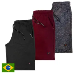 Kit 3 Bermudas Moletom Academia Treino Masculinas Algodão Ducam 2 Bolsos