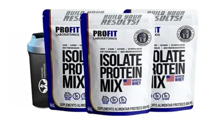 3 Unidades Whey Isolado Protein Mix Profit 900g + Coqueteleira