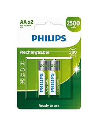 Pilha Philips recarregável 2.500mAh AA 1.2V com 2 unidades R6B2RTU25/59