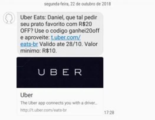 20 reais de desconto no UberEats | Pelando