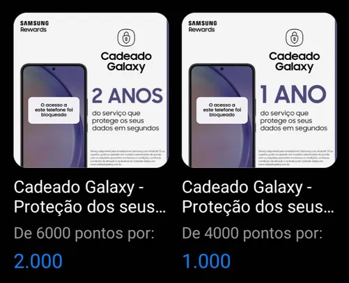 Samsung Rewards: Troque 1.000 pts por 1 ano de Cadeado Galaxy