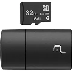 Pen Drive 2 em 1 Leitor USB + Cartão de Memória Classe 10 32GB Preto Multilaser - MC163