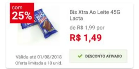 [Americanas - Loja Física] Bis Xtra 45g - R$1,49