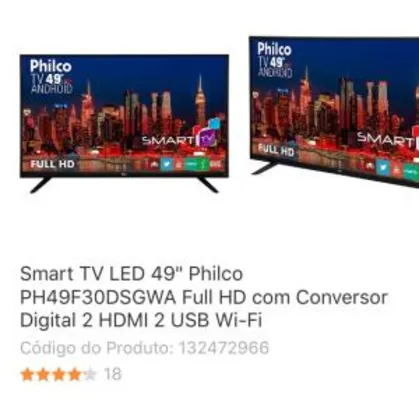 Smart TV LED 49" Philco PH49F30DSGWA Full HD por R$ 1799